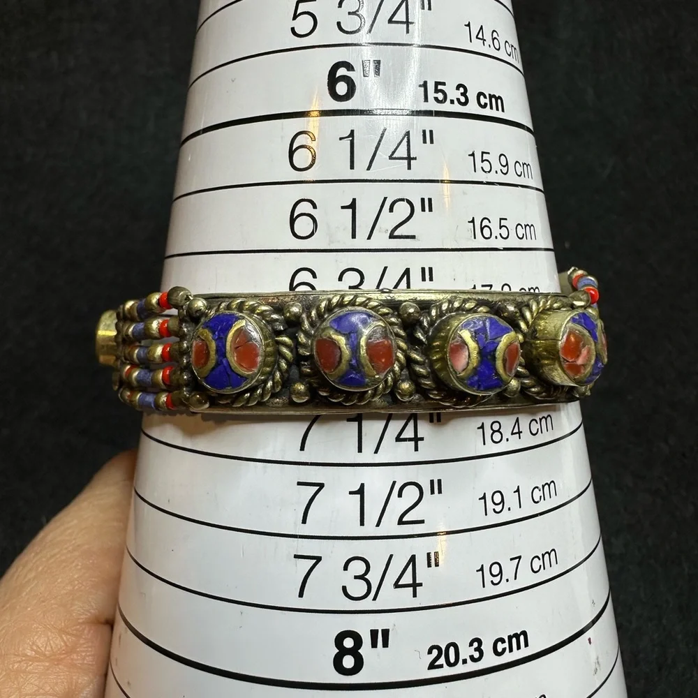 Lapis Lazuli and Coral Tibetan Bracelet